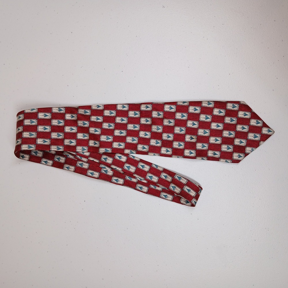 Givenchy Monsieur Tie Men Red 100% Silk Geometric Print Made Italy Designer